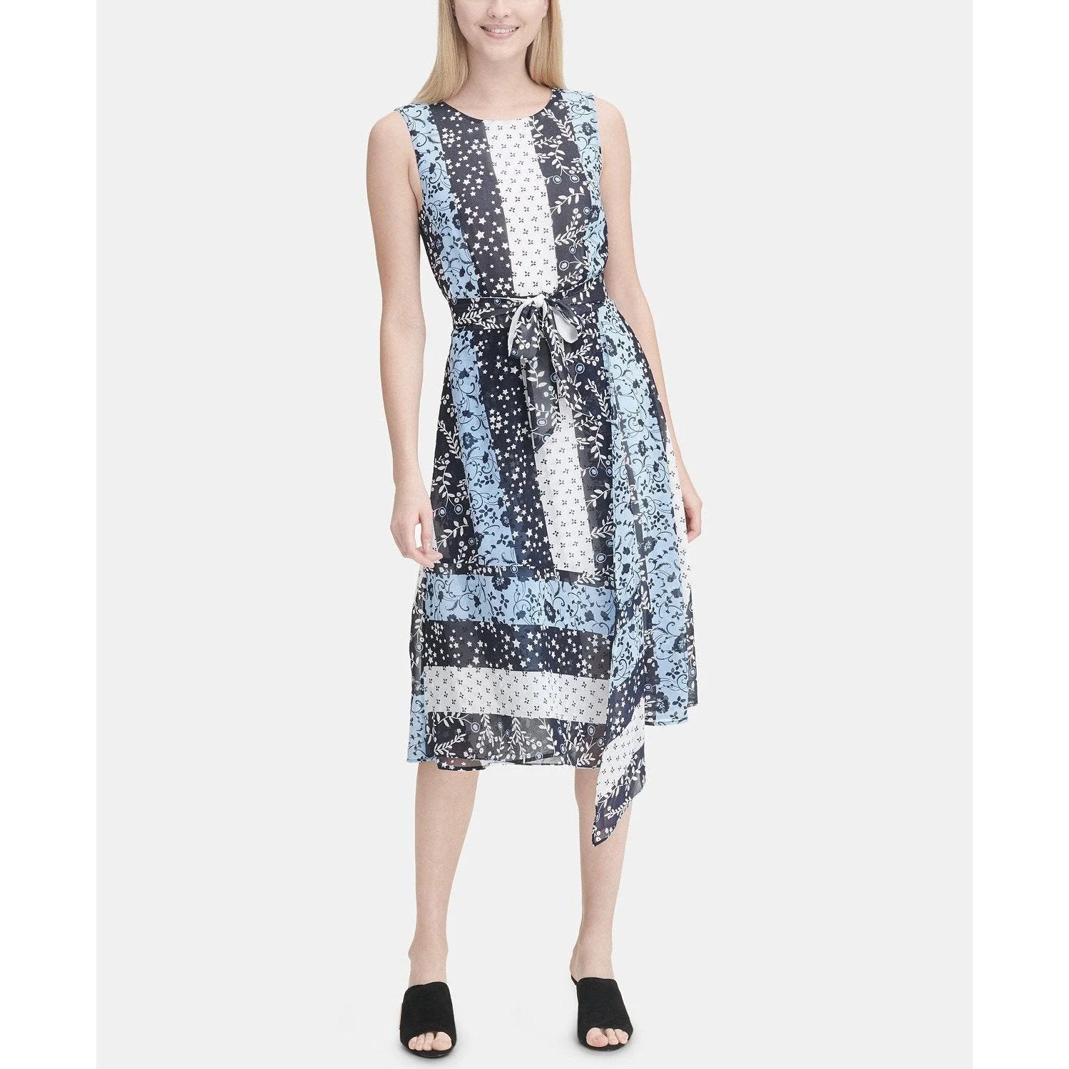 Calvin Klein Printed Faux-Wrap Dress, Size 10