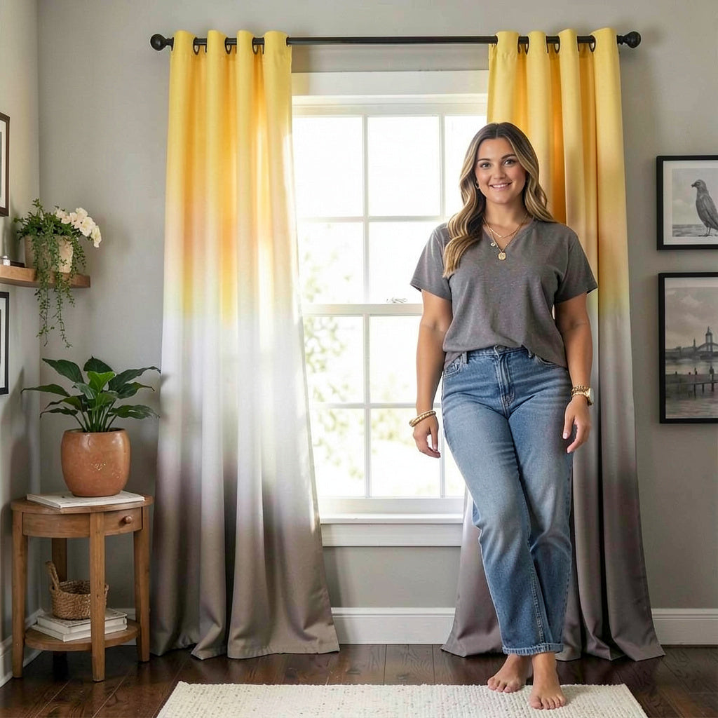 Lush Decor Window Curtains 52x84 - Yellow & Gray Ombre Fiesta Room Darkening