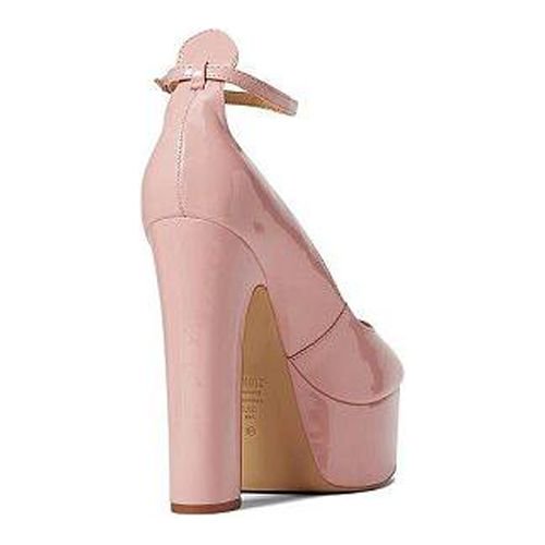 Schutz Renee Pink Faux Leather Square Toe Buckle Ankle Strap Block Heels 8.5