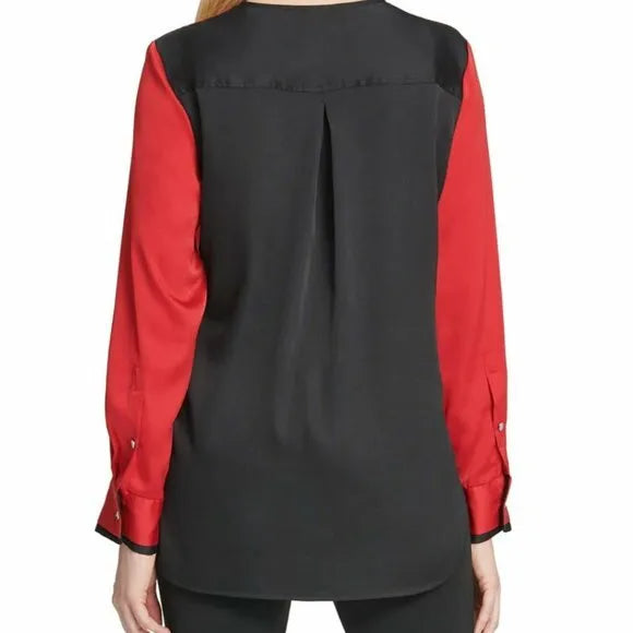 Dkny Hammered Satin Twist-Front Blouse, Size Medium