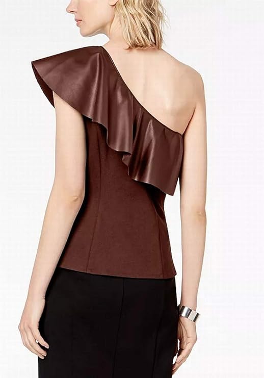 Inc Womens Faux-Leather One-Shoulder, Top Large