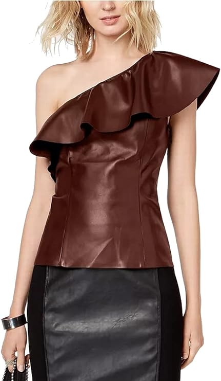 Inc Womens Faux-Leather One-Shoulder, Top Large