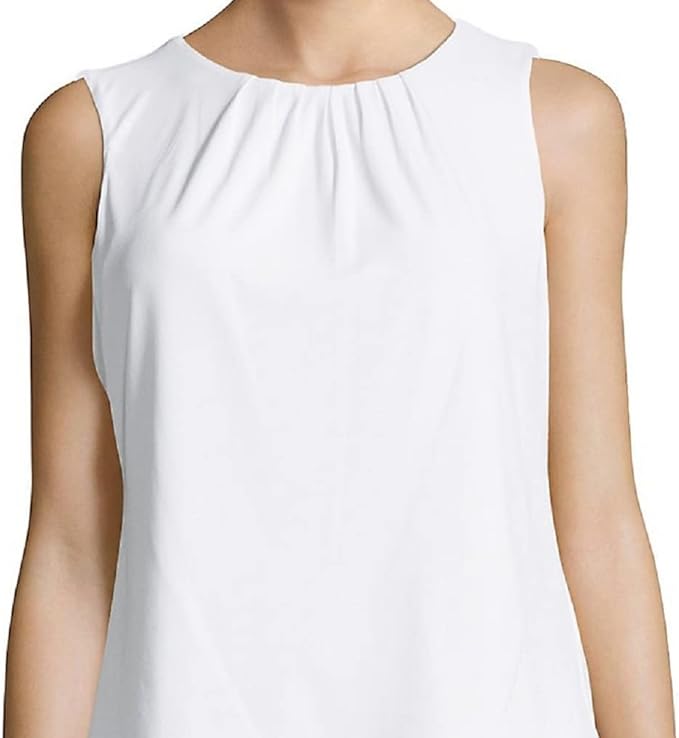 DKNY Women's Pleated-Neck Top, Cream, Size XL
