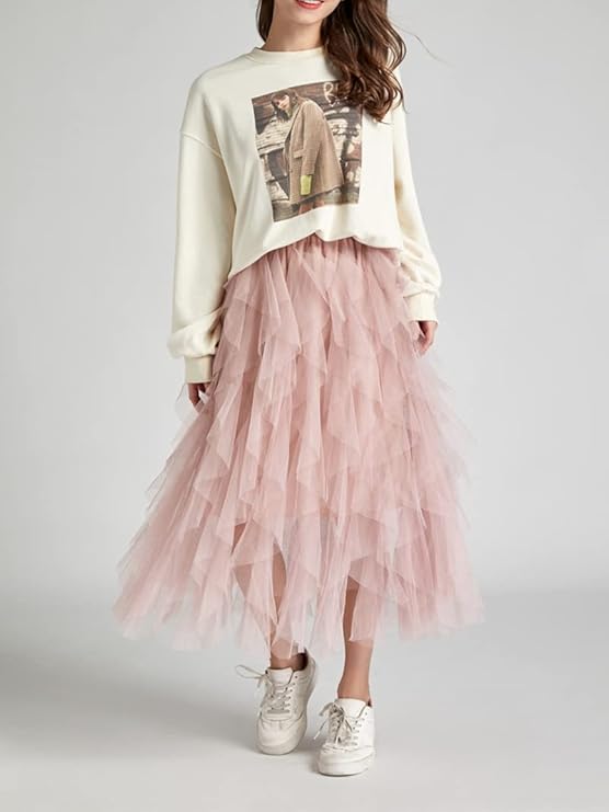 Tulle Skirts for Women Long Length Tutu Tiered Skirt A Line Mesh, Small