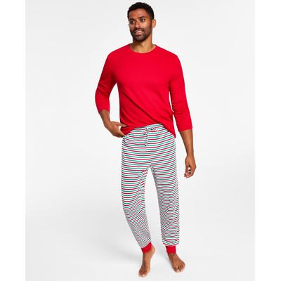 Matching Mens Thermal Waffle Holiday Stripe Mix It Pajama Set