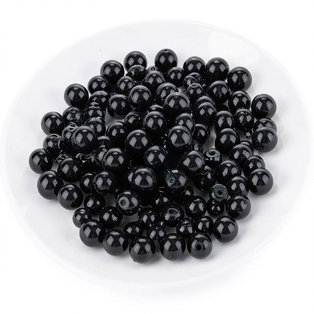 Weebee 200Pcs Glass Pearl Beads Loose Spacer Round Czech, Jet Black/ 4mm