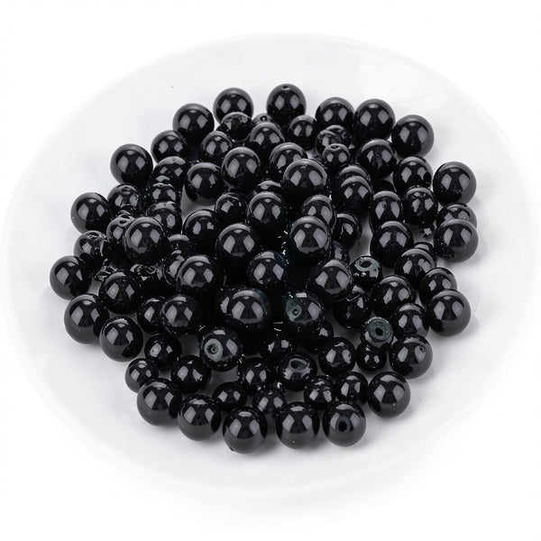 Weebee 200Pcs Glass Pearl Beads Loose Spacer Round Czech, Jet Black/ 4mm