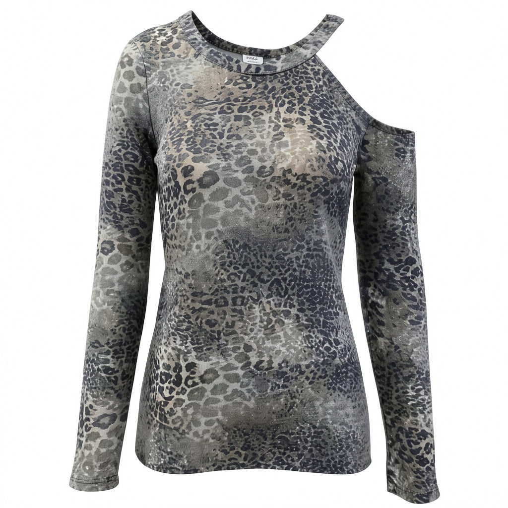 Inc Asymmetrical Animal-Print Top, Size Large