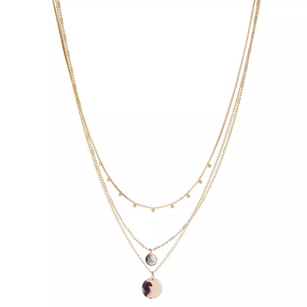 Style and Co Gold-Tone and Stone Layered Pendant Necklace, 18-1/4 + 3 Extender