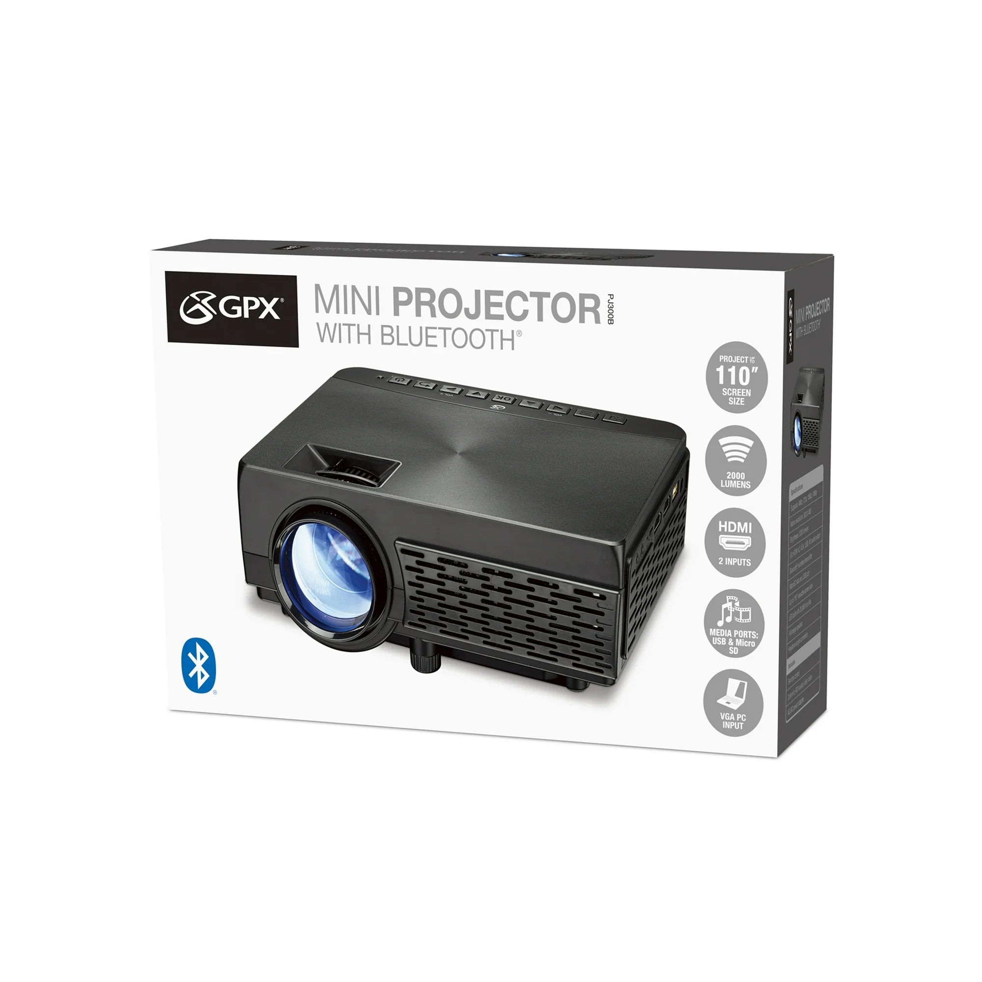 GPX 800 X 480 Mini Projector with Bluetooth and 2000 Lumens