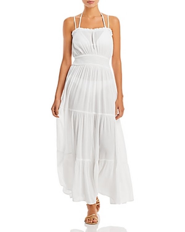 Aqua Swim Tiered Cover-up Maxi Dress