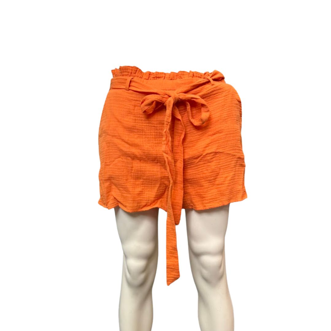 Lulus Friendship Bright Orange Paperbag Waist Shorts, Size Medium