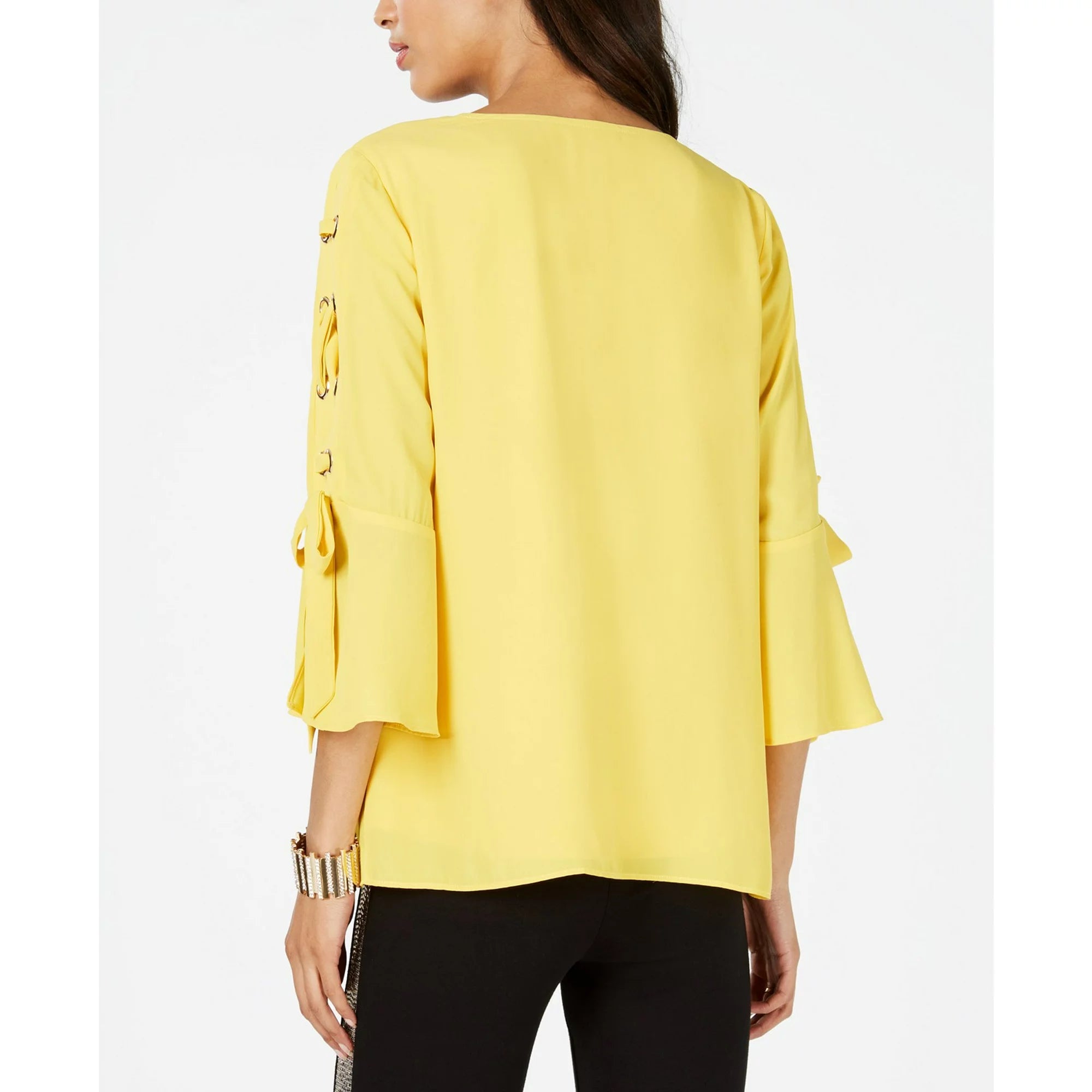 Thalia Sodi Grommet-Sleeve Blouse Yellow, Size Small