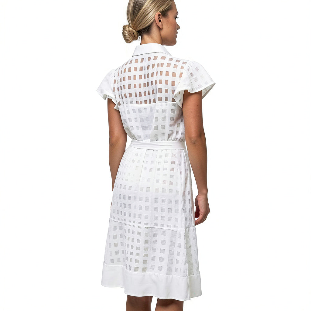 Julia Jordan Ivory Short Sleeve Textured Shirt Dress, Size 16
