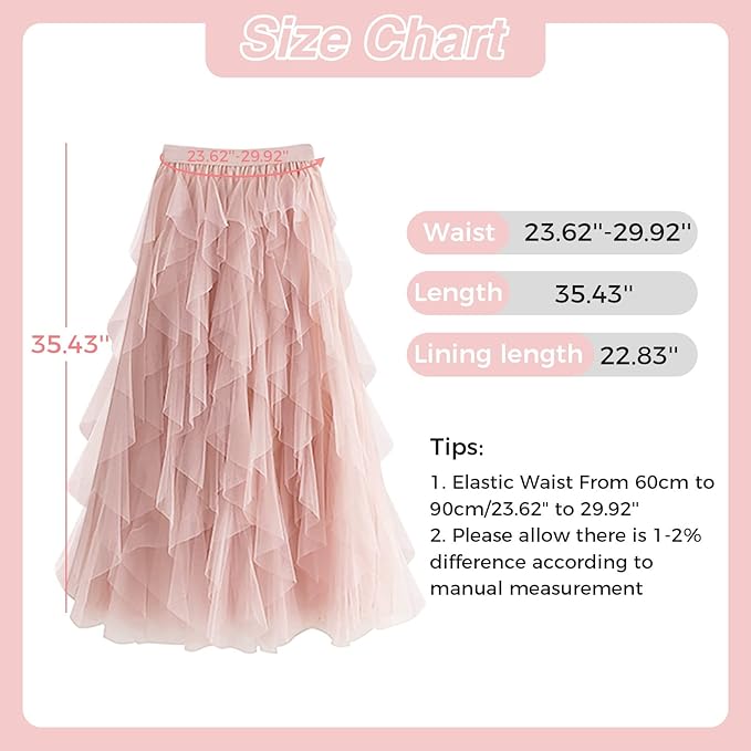Tulle Skirts for Women Long Length Tutu Tiered Skirt A Line Mesh, Small