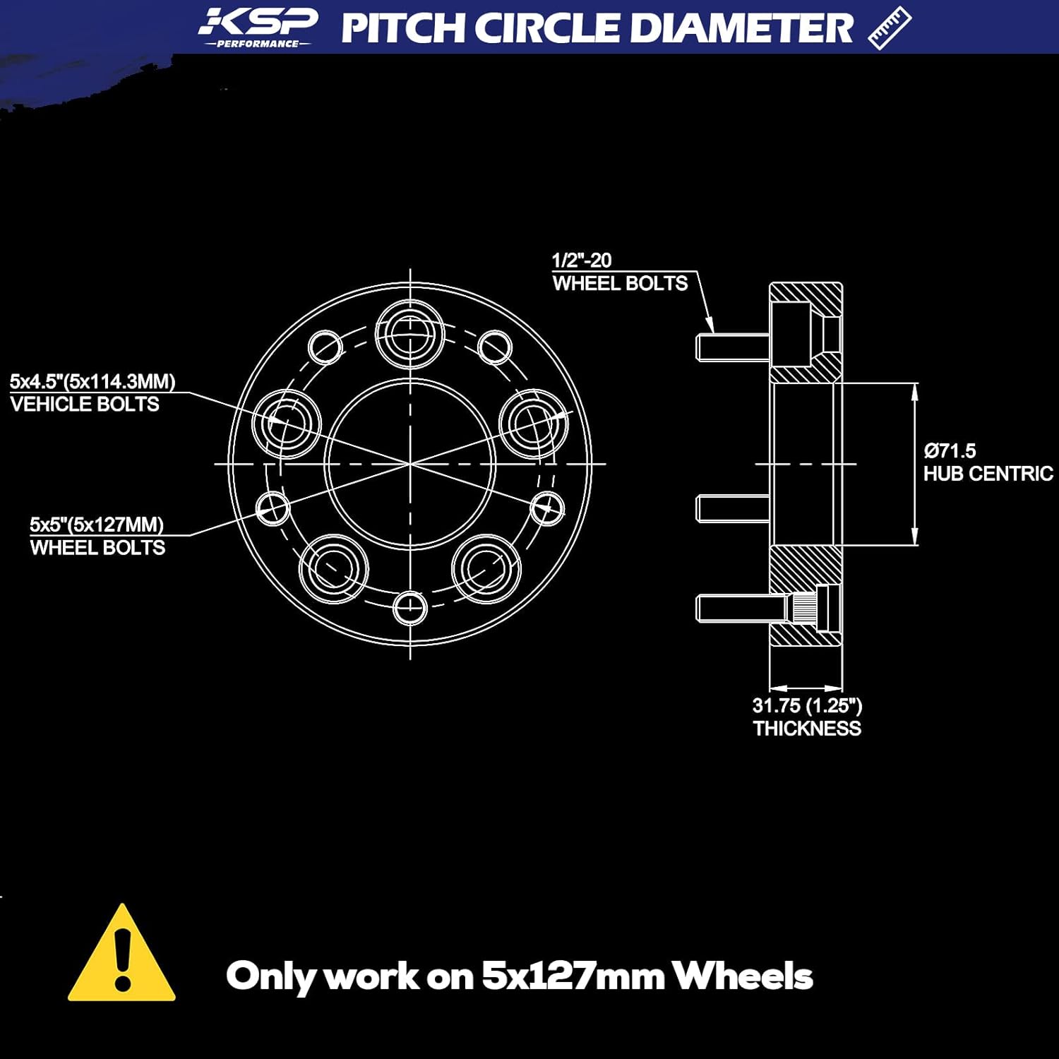 KSP 4 Pcs Black 5x4.5 to 5x5 Wheel Adapters for Jeep