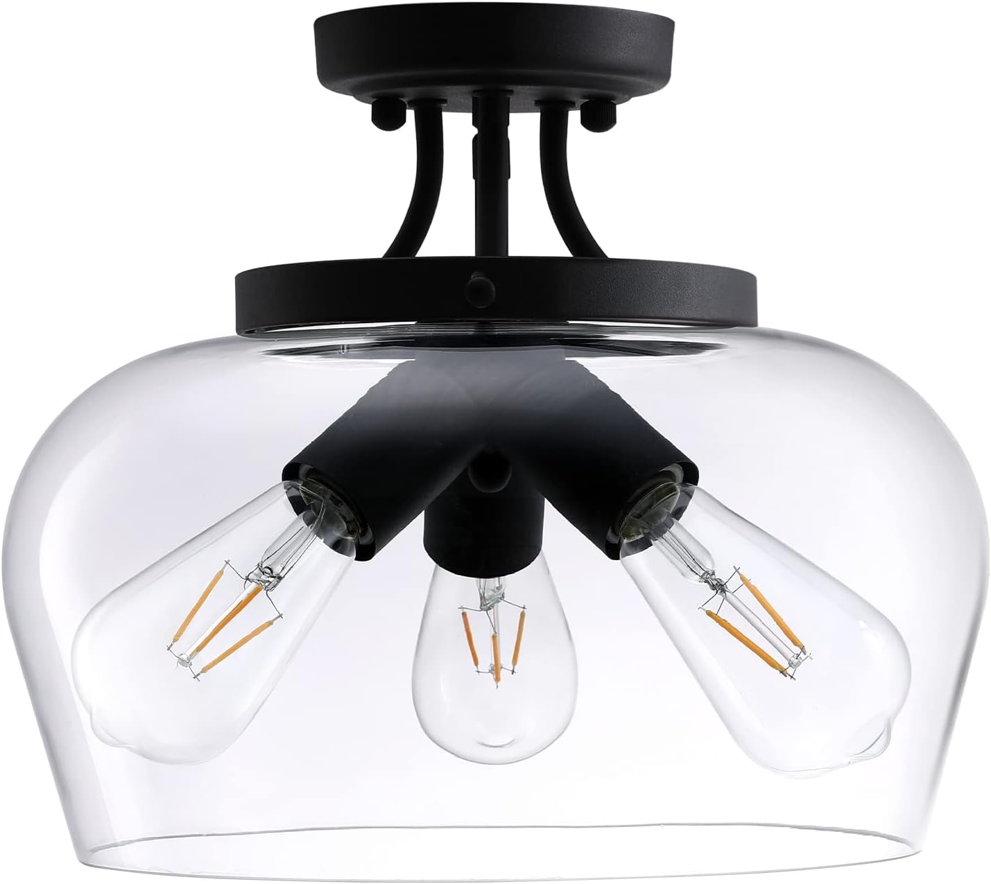 VONLUCE Semi Flush Mount Ceiling Light, 3-Bulb Black Ceiling Light Fixture