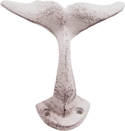 Vagabond Distressed White Whale Tail Cast Iron Wall Hook 6 Inches