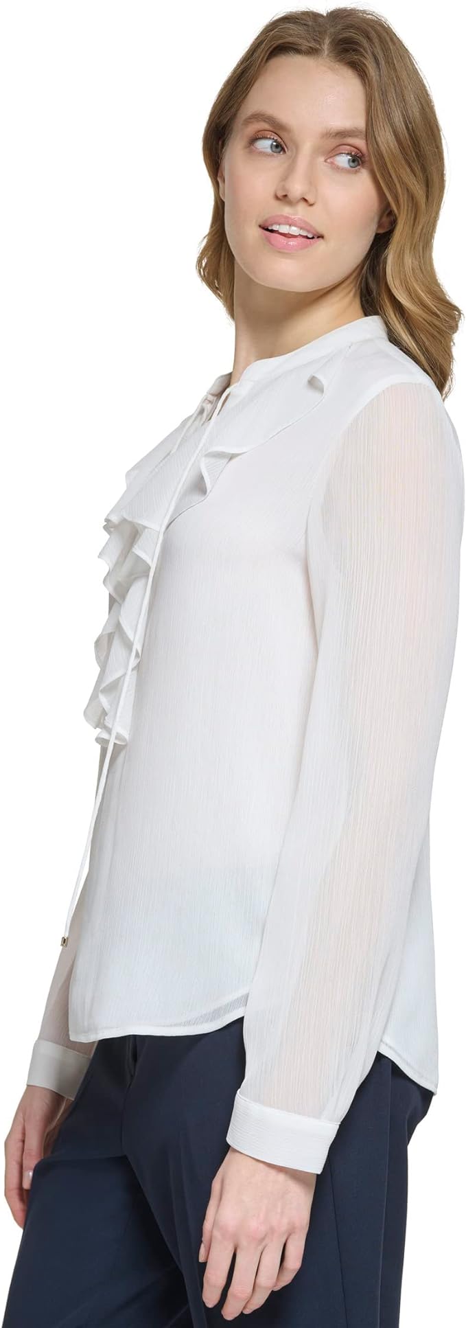 Tommy Hilfiger Ruffled Split-Neck Blouse, Size Medium