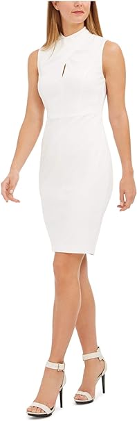 Calvin Klein Women's Sleeveless Cross Sheath with Center Front Keyhole Dress, Si