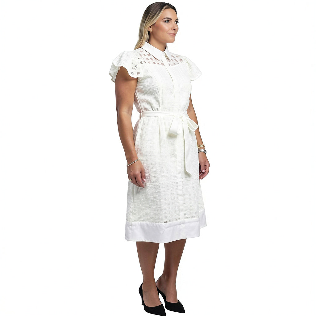 Julia Jordan Ivory Short Sleeve Textured Shirt Dress, Size 16