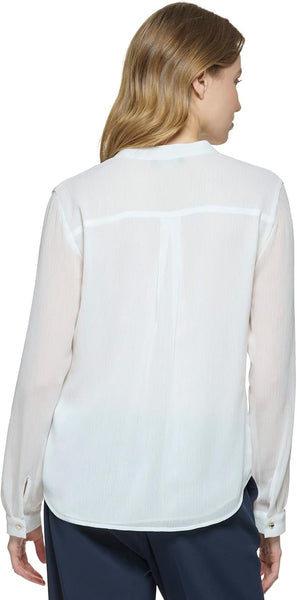 Tommy Hilfiger Ruffled Split-Neck Blouse, Size Medium