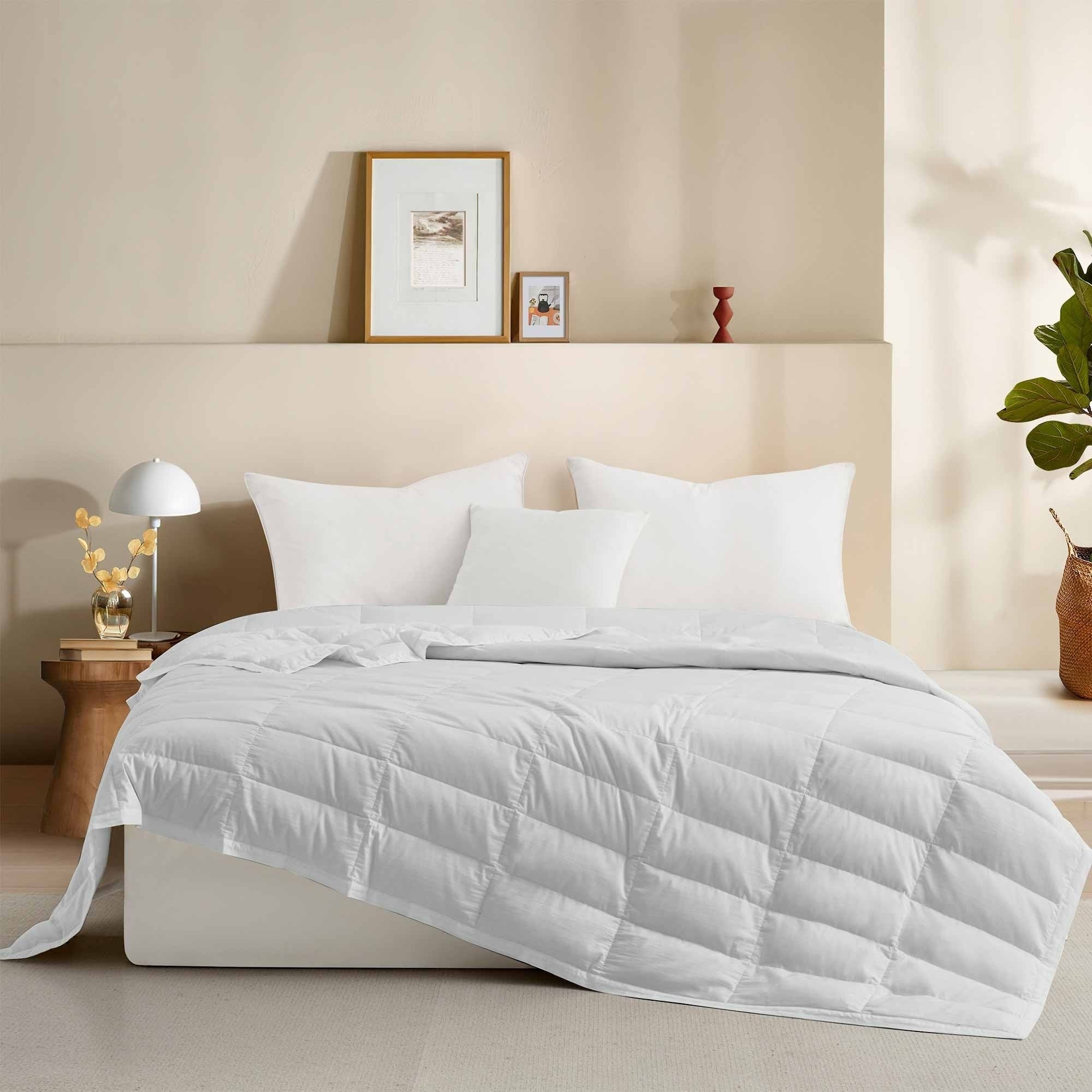 Unikome Oversize Lightweight White Down Blanket with Satin Trim, Full - White