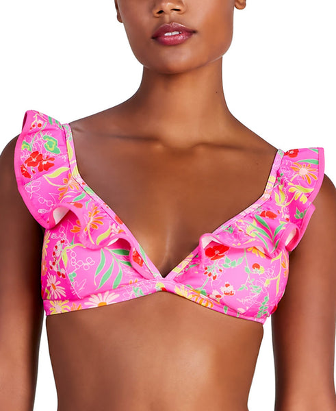 Kate Spade New York Womens Ruffled-v-Neck Bikini Top, Size Medium