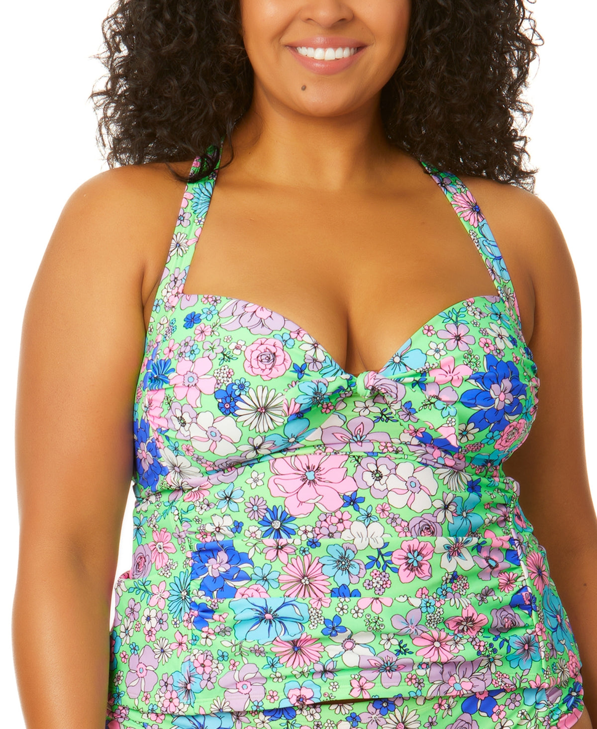 Salt + Cove Trendy Plus Size Peony Party Molded-Cup X-Back Tankini, Size 0X