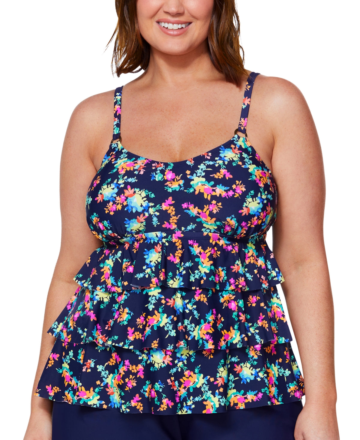 Island Escape Womens Plus Size Triple-Tier Printed Tankini, Size 18W