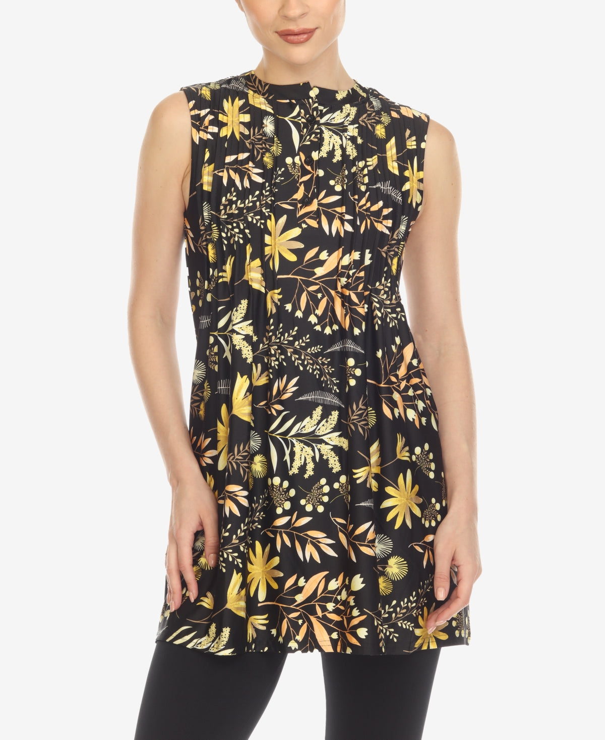 White Mark Womens Floral Sleeveless Tunic Top, Size Large