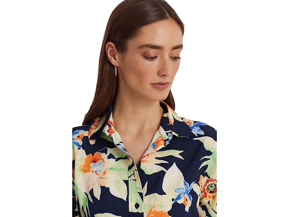 Lauren Ralph Lauren Petites Womens Collar Printed Button-Down Top, Size PXS