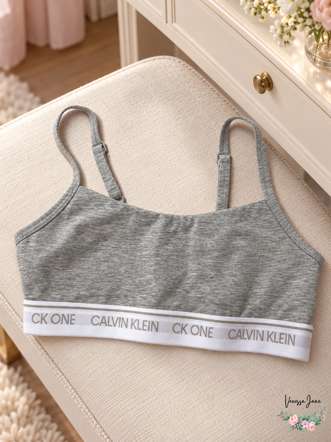 Calvin Klein CK One QF1536 Women's Unlined Bralette, Large, Gray — lifestyle view