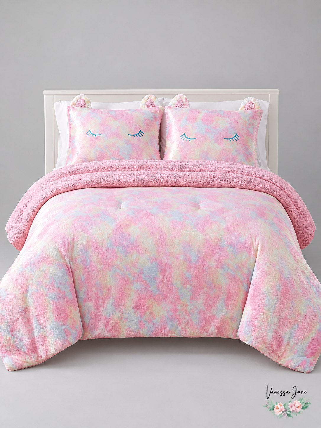 My World Rainbow Sweetie Plush Comforter Set, Full/Queen, Pink