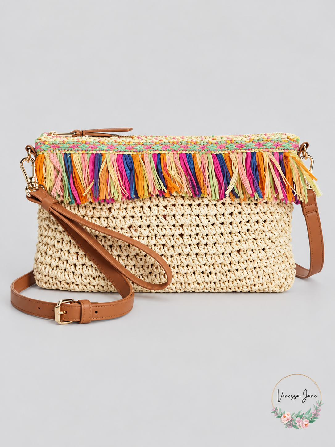 INC Women's Natural Straw Crossbody Bag Stripe or Fringe Styles stock