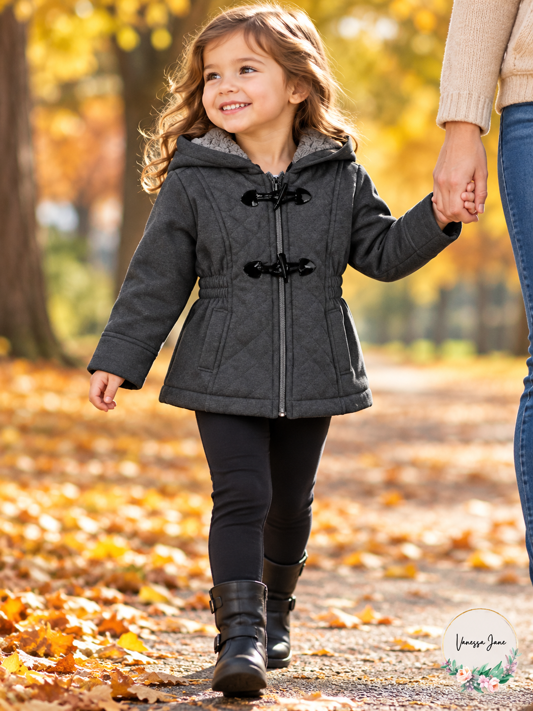 Limited Too Baby Girls Charcoal Hooded Quilted Toggle Coat lifestyle