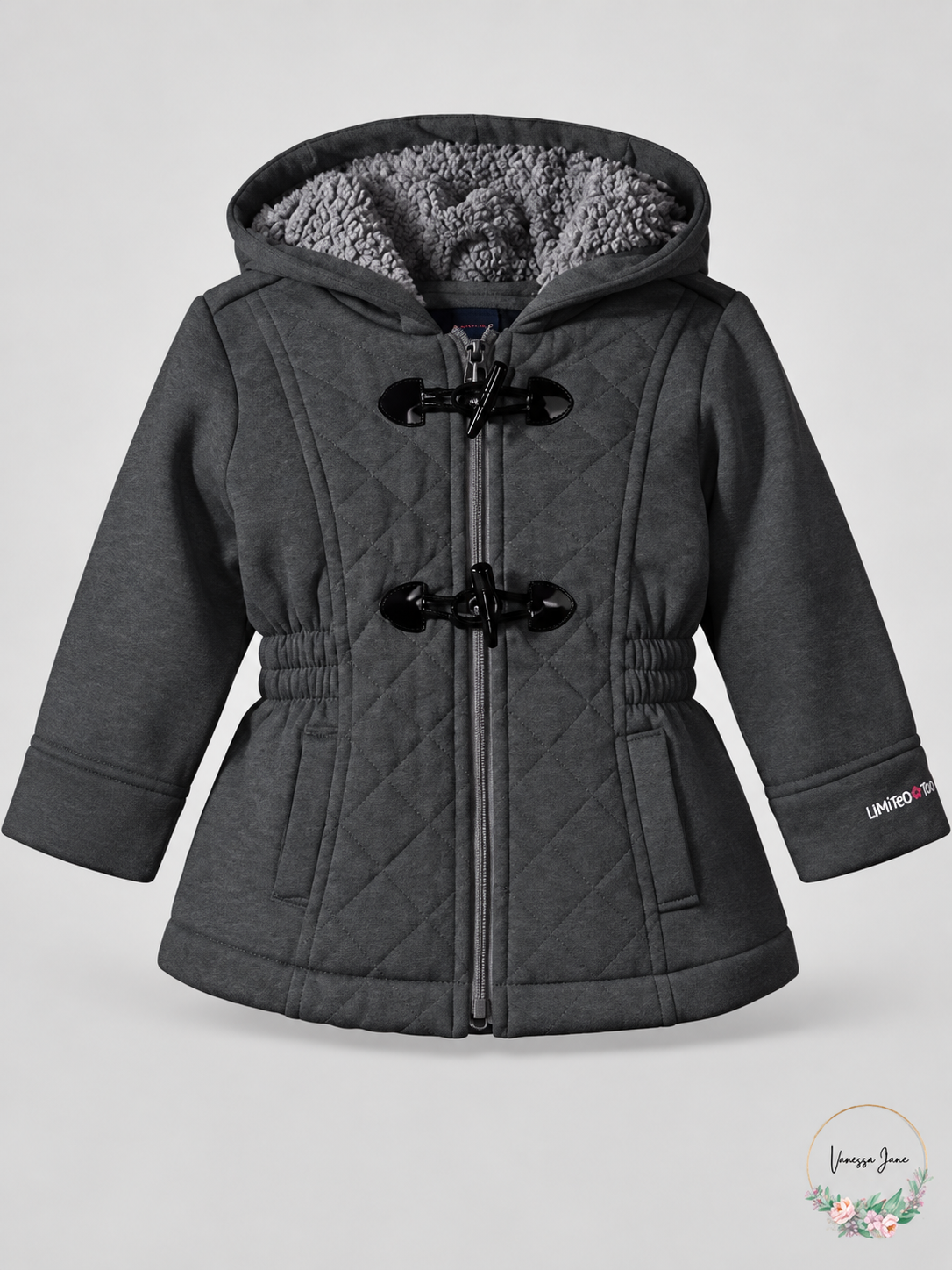 Limited Too Baby Girls Charcoal Hooded Quilted Toggle Coat stock