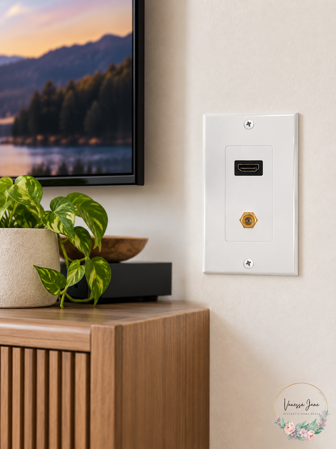 Zenith HDMI & Coax Wall Plate, White — lifestyle view
