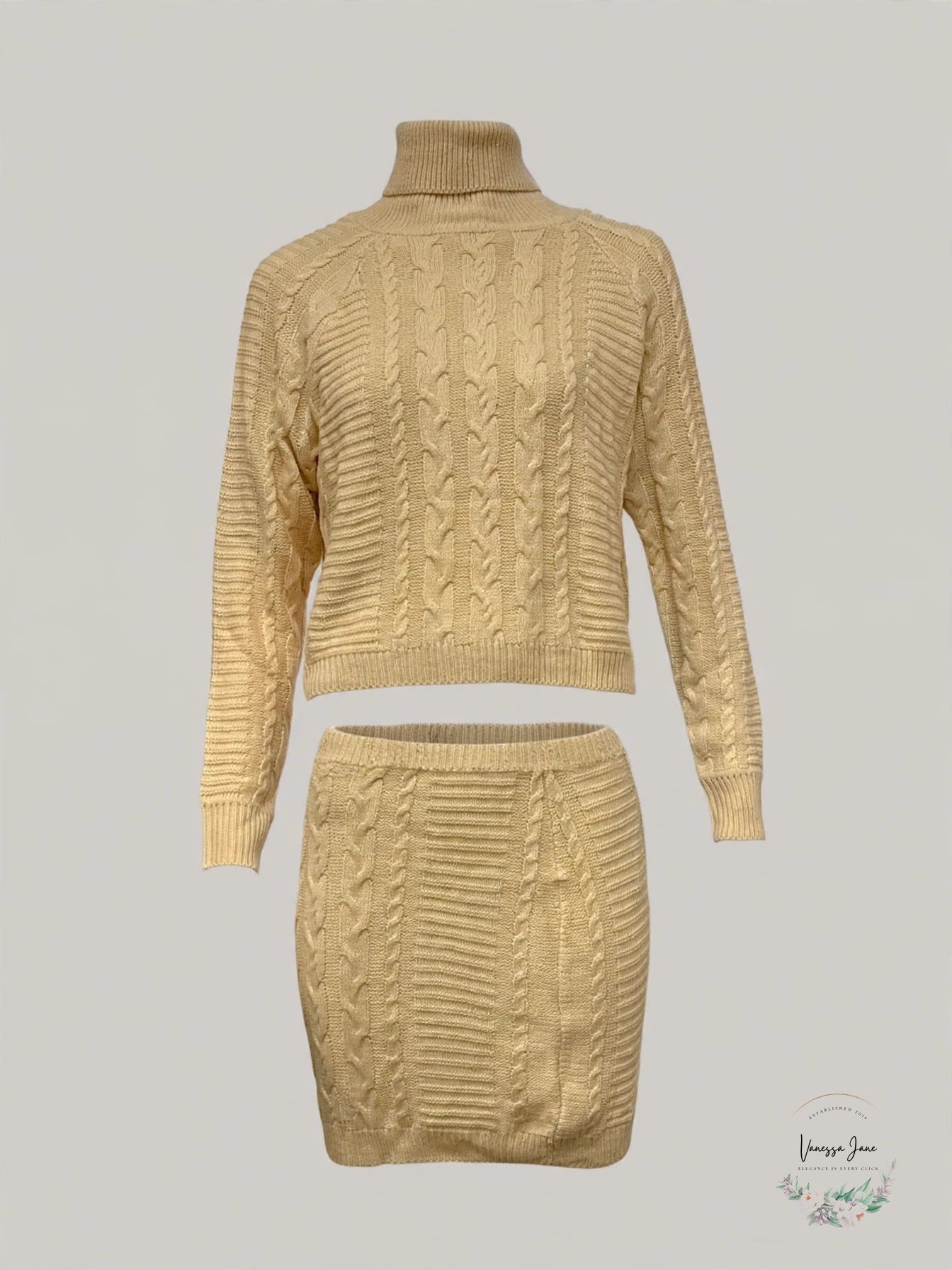 Lulus in the Cards Beige Cable Knit Two-Piece Sweater Dress, Size Medium
