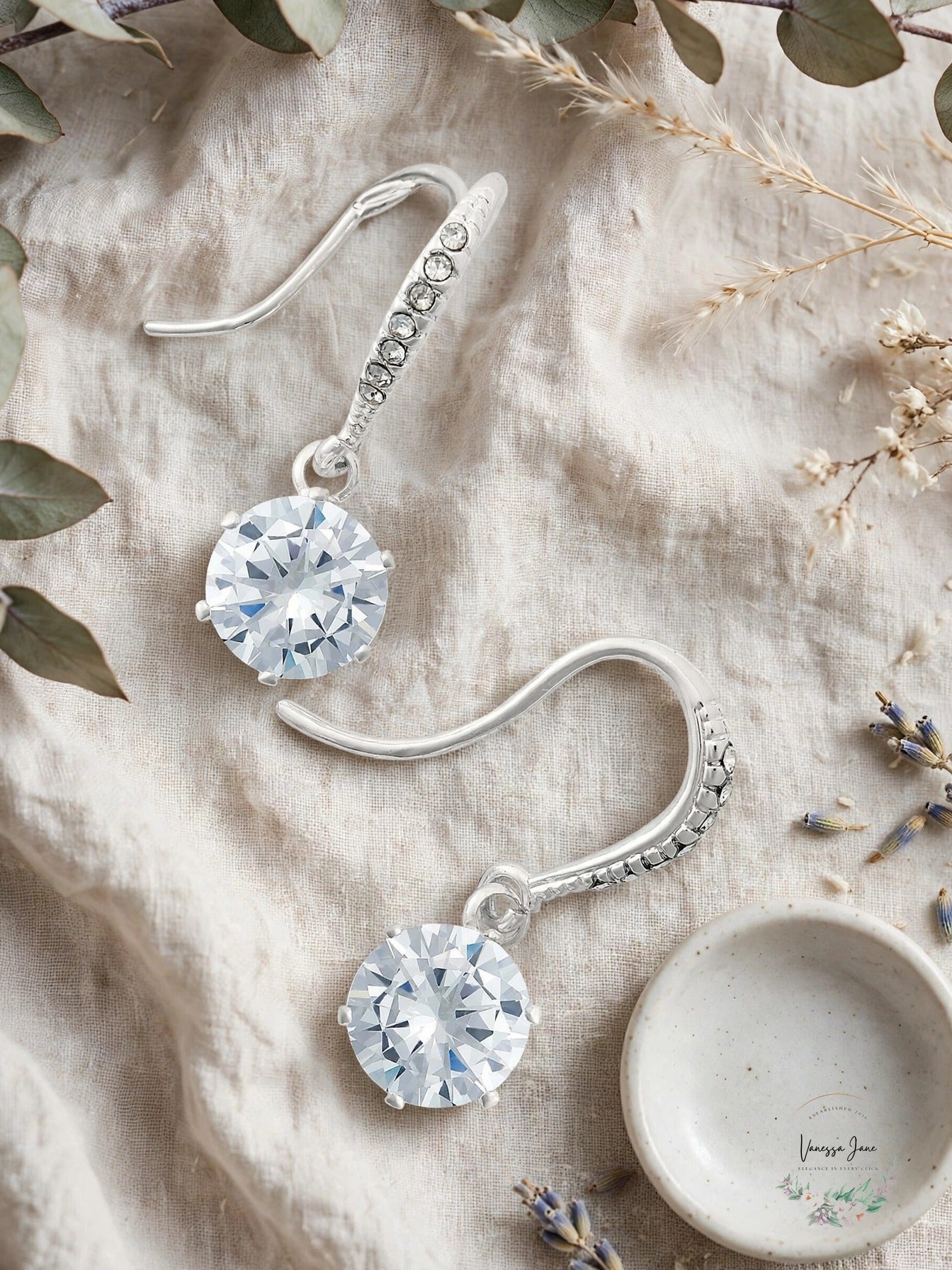 Charter Club Silver-Tone CZ Drop Earrings - lifestyle flat lay