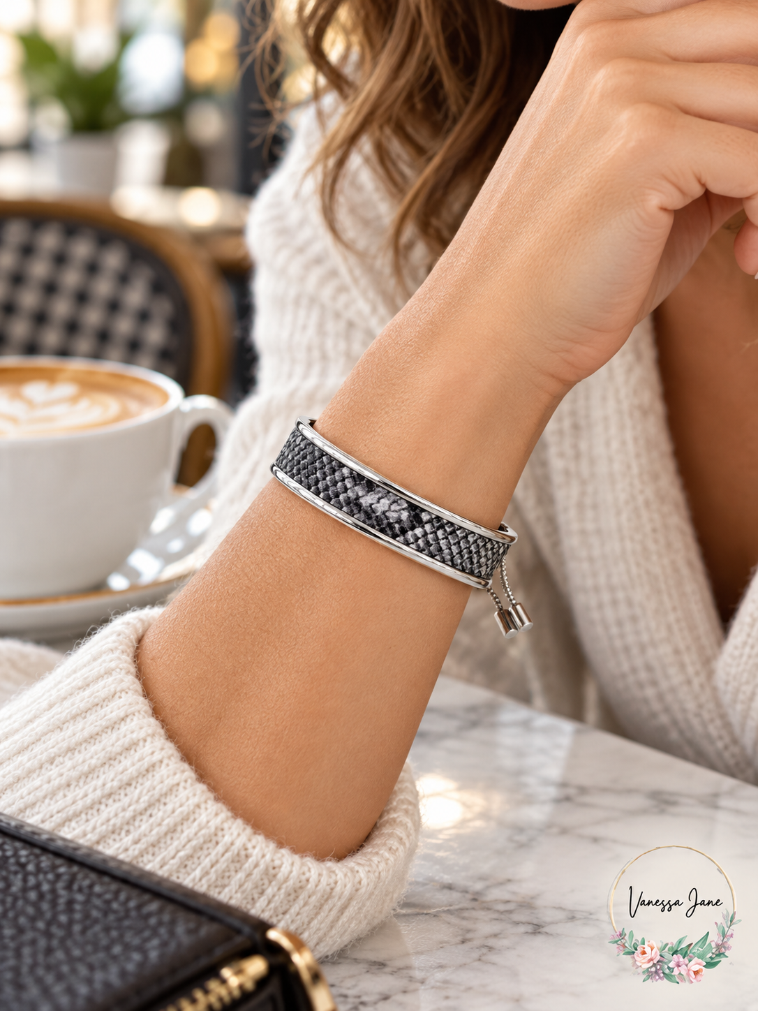 Alfani Silver-Tone Snakeskin-Print Faux-Leather Slider Bracelet — lifestyle photo