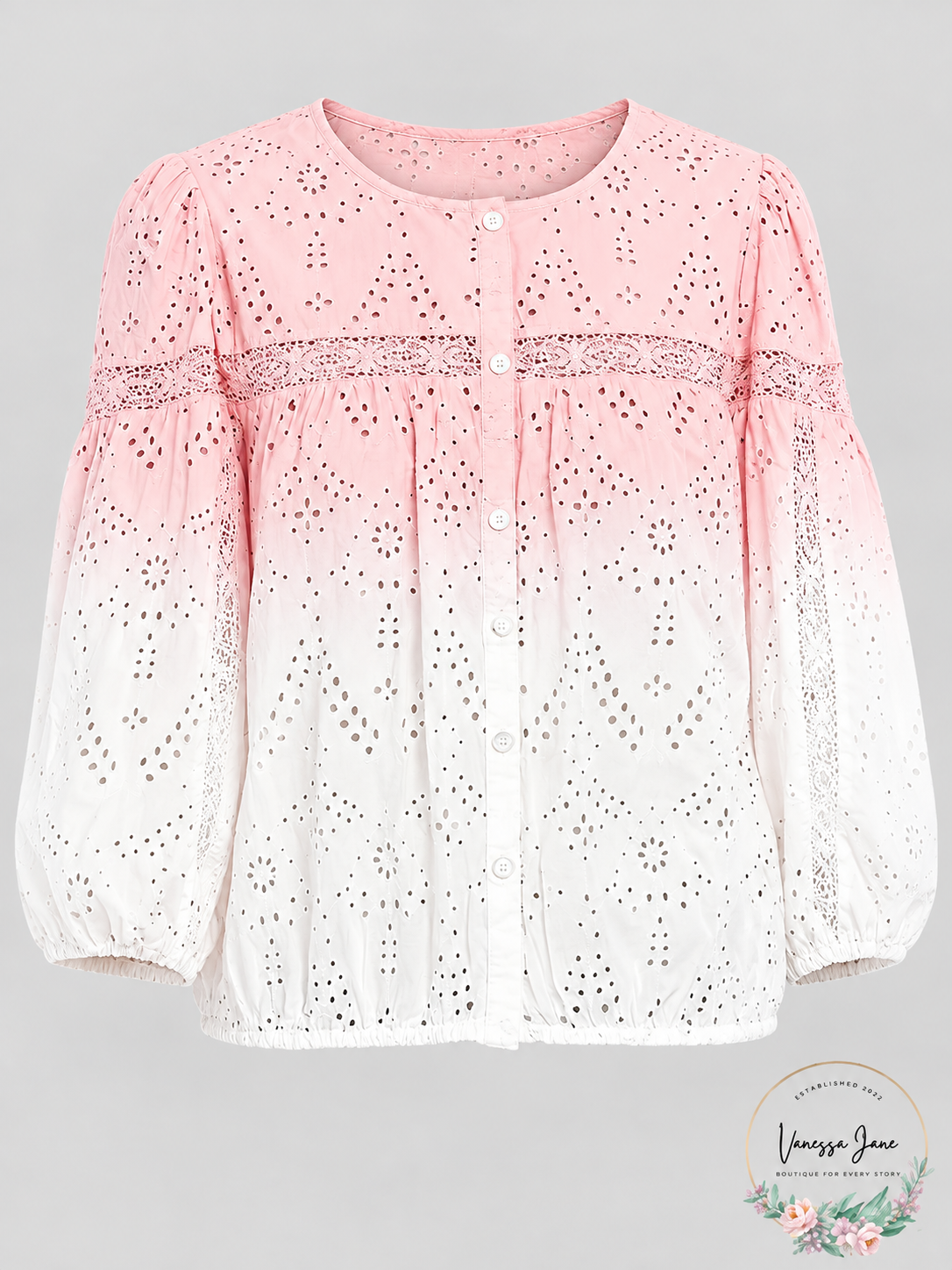 Sanctuary Sugar Pink Ombre Eyelet Button-Front Blouse M stock