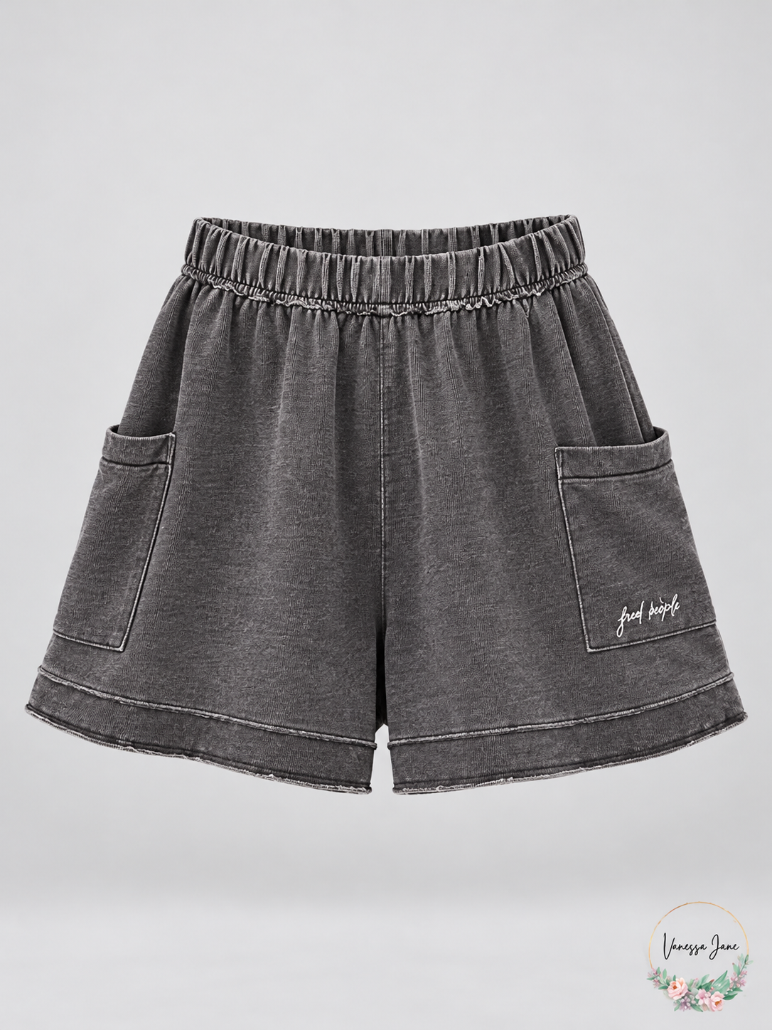 Free People Cozy Girl Washed Black Pocket Lounge Shorts XS stock photo