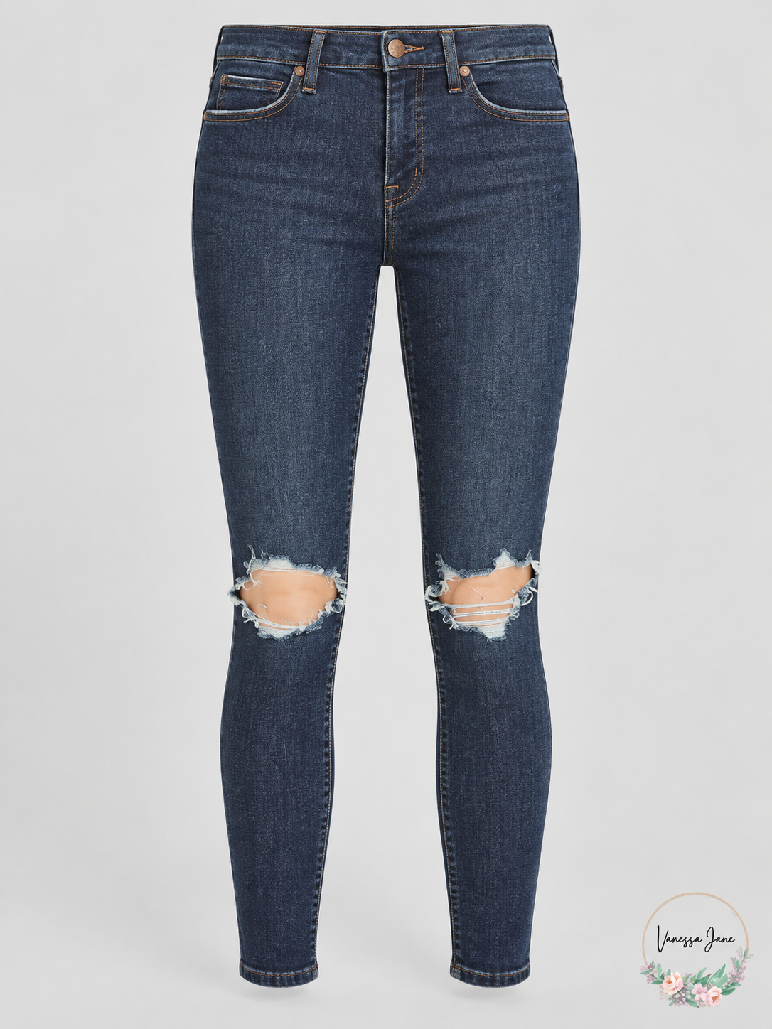 Free People Blue Ripped Skinny Ankle Jeans 30 x 27 stock photo