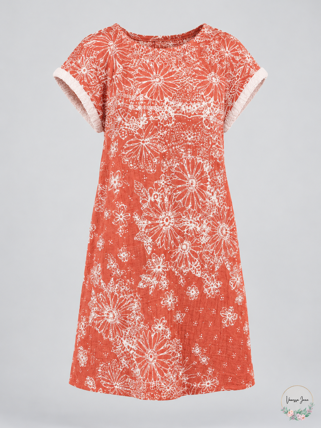 Free People Pinwheel Coral Floral Short-Sleeve Mini Dress M – stock