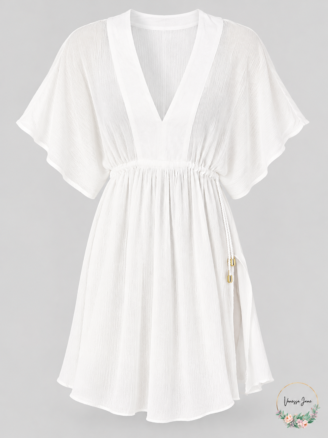 Lauren Ralph Lauren White Crinkle Rayon V-Neck Swim Cover-Up stock
