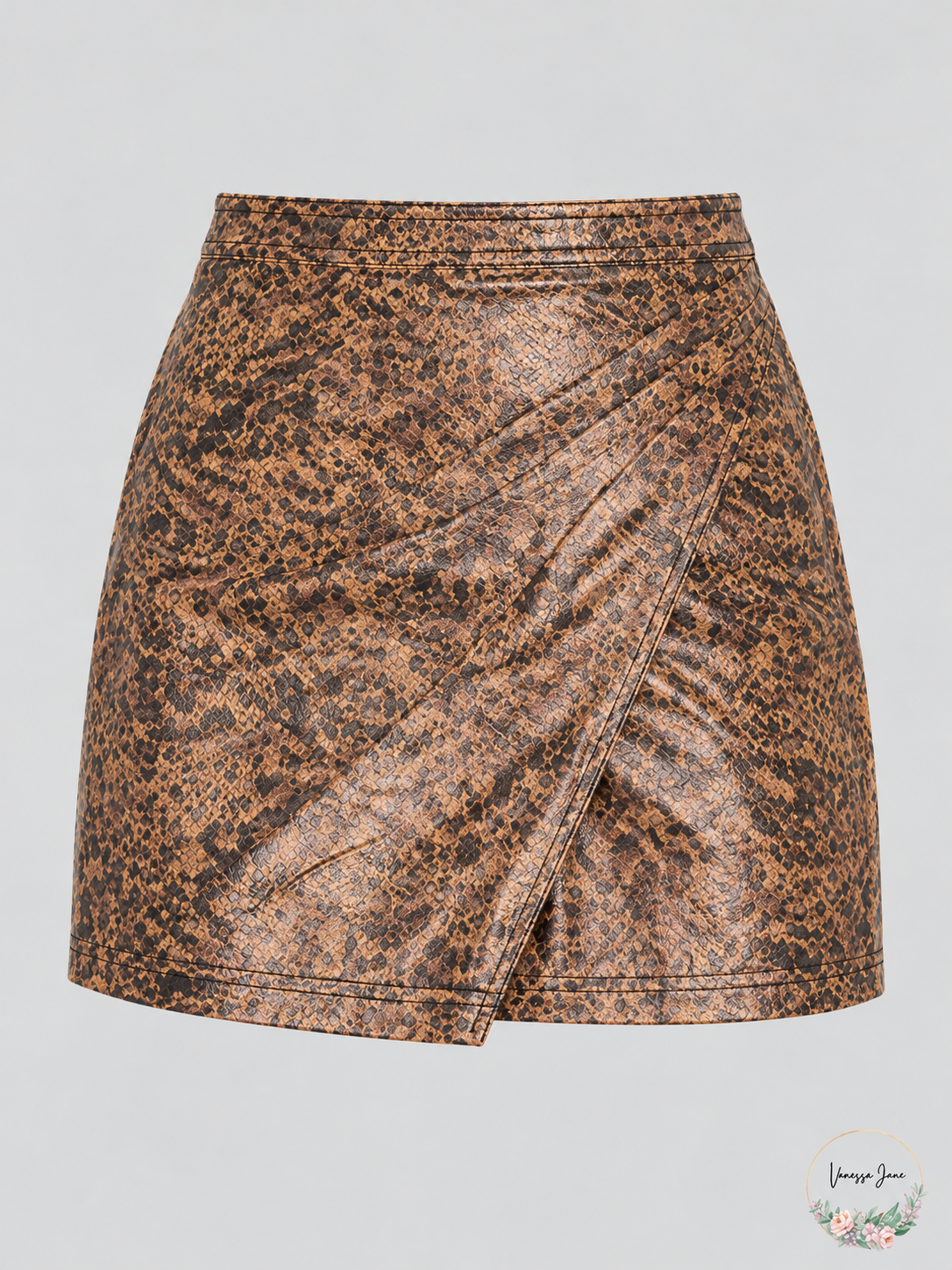 Free People Fake Out Python Print Faux-Wrap Mini Skirt 6 – stock