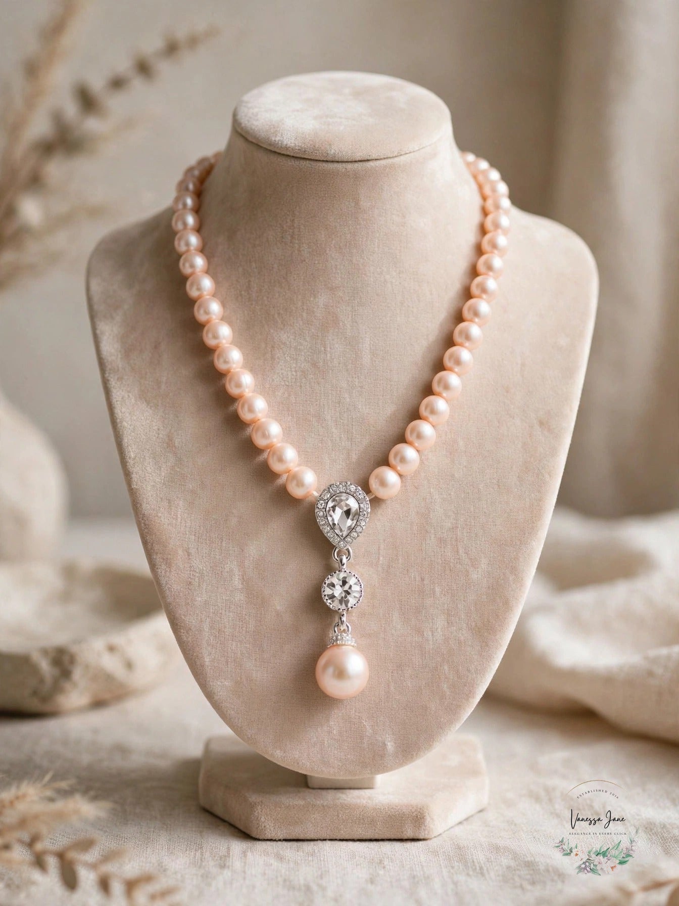 Charter Club CZ Imitation Pearl Lariat Necklace Pink - lifestyle bust