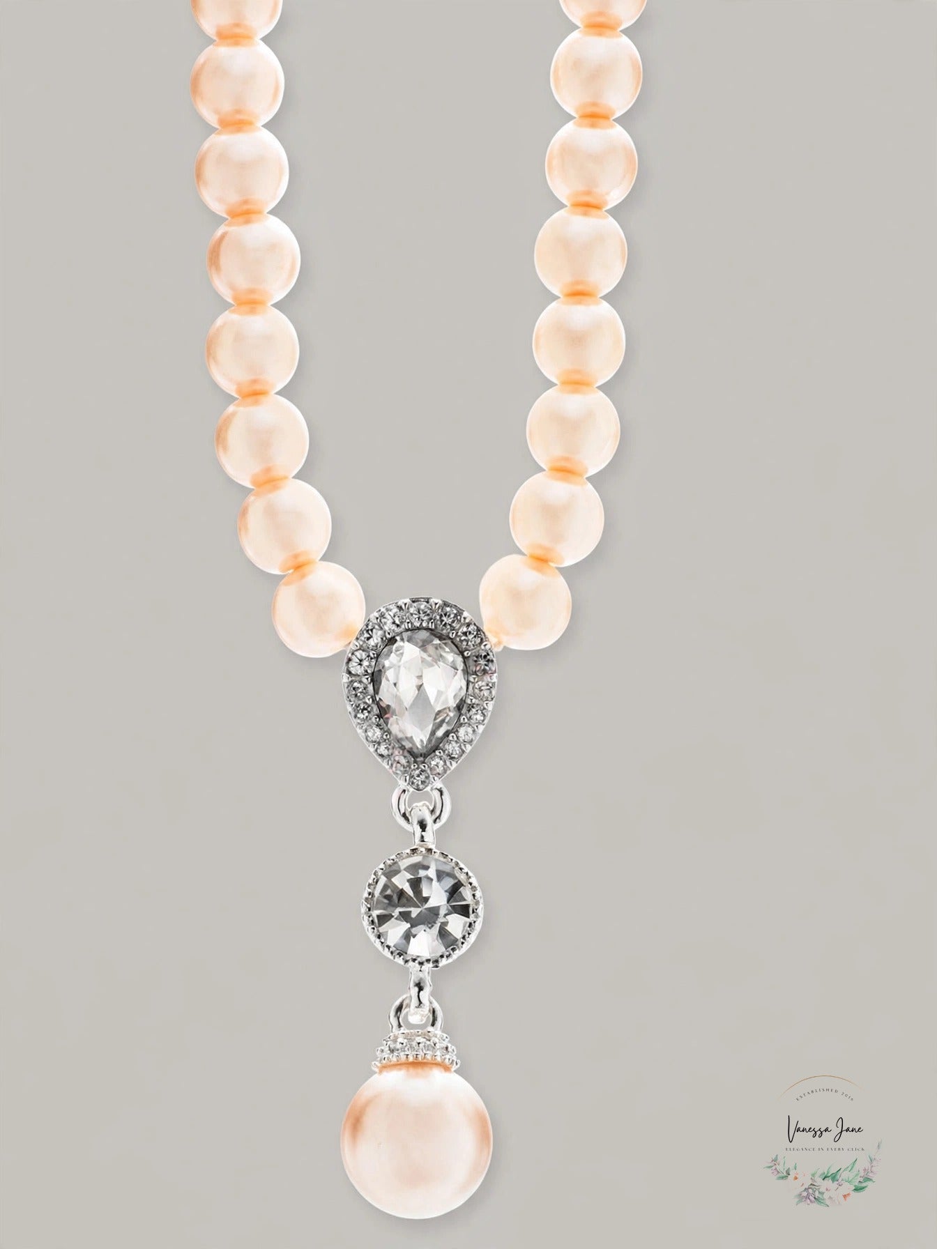 Charter Club CZ Imitation Pearl Lariat Necklace Pink - stock
