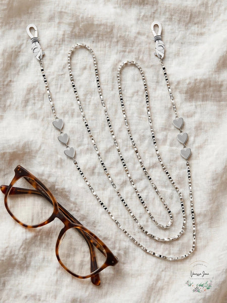 And Now This Mariner Link Heart Glasses Chain Silver - lifestyle flat lay with glasses